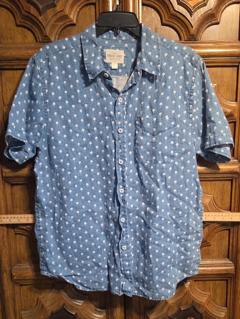 True Grit Men's Light Blue Short-Sleeve Palm Print Button-Down Shirt
